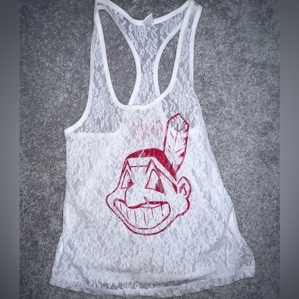 PINK Victorias Secret Cleveland Indians White Lace Tank